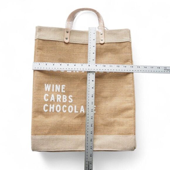 Santa Barbara Design Essentials: Wine Carbs Chocolate Burlap Market Tote Bag - Picture 3 of 6